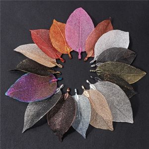 Mode vraies feuilles pendentif long alliage électrolytique charmes de feuilles multicolores pour bijoux bohème bricolage collier boucles d'oreilles 5pcslot 240222