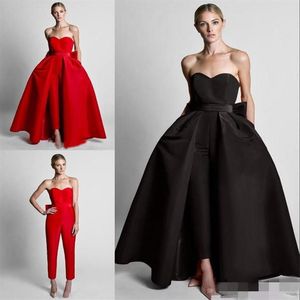 Moda rojo desmontable tren noche vestidos de baile monos baratos arcos cariño pantalones de satén simples trajes completo Zuhair Murad291b