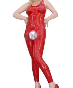 Disfraces de Catsuit de cuero de imitación de PVC rojo de moda Mono de entrepierna abierta Lencería sexy para mujer Traje sin mangas Traje de fetiche Ropa interior erótica