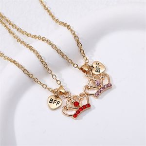 Mode Rouge Strass Couronne Pendentif Plaqué Or Designer Collier Alliage Sud Américain Meilleurs Amis BFF Coeur Enfants Colliers Bijoux pour Filles Soeur Cadeau