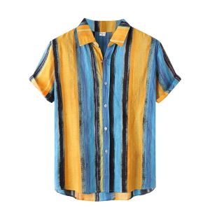 Mode rétro rayé hommes chemise été vacances contraste couleur manches courtes chemises Blouse ample décontracté couleur chemise hawaïenne