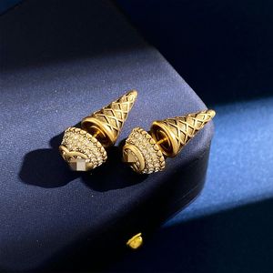 Boucles d'oreilles cônes pour femmes rétro, boucles d'oreilles de luxe de styliste, boucles d'oreilles classiques en laiton et diamant, bijoux de haute qualité, cadeau personnalisé