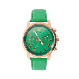 Reloj de mujer verde con esfera de Número romano a la moda, relojes Retro para estudiantes de Ginebra, reloj de pulsera de cuarzo atractivo para mujer con banda de cuero 184R