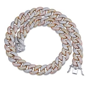 Moda-Rose y oro blanco Full Cubic Zirconia Cuban Chain Necklace 10 14 18 mm Diamond Hip Hop Punk Rock Jewelry Gifts para niños al por mayor