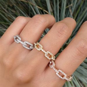 Bague en or Rose pour hommes et femmes, anneau en zircone cubique, en forme de chaîne creuse, accessoires de bijoux tendance