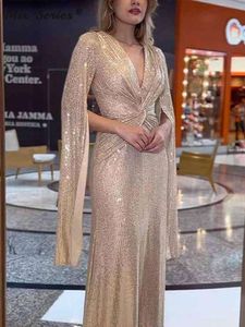 Fashion Sexy Sequined Women Maxi Elegant V neck Solid Female Mesh Party Dress Autumn Winter High Street Evening Gown