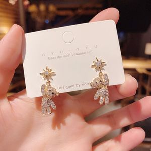 Fashion Shining Ringestone Cartoon Bear Drop Boucles d'oreilles Gold Silver Color Metal Animal Bear Slee Oreing Bringle Stat Party Bijoux