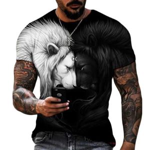 Camisa de moda Diseñador Marca Verano Hombre t León Animal T Bestia Lobo feroz 3d Nuevos hombres de gran tamaño Manga corta Diseño en blanco y negro Poliéster