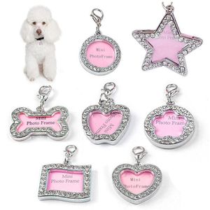 Moda plata hueso corazón perro etiqueta Collar colgante cristal decorado DIY escritura a mano perros de compañía gato etiqueta de tablero de información