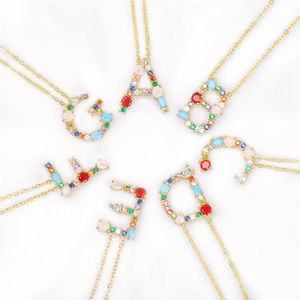 Mode Simple 26 lettres anglaises femme fille collier personnalité couleur or pierre lettre collier bijoux vacances cadeau 210r