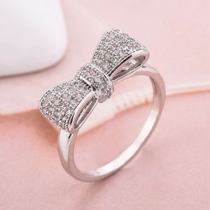 Fashion Simple Women's Bowtie Shape CZ White Gold Filled Lover Engagement Wedding Promise Ring Sz6-10226u