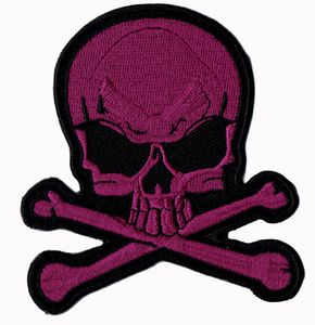Mode Skull Bones Brodé Patch Fer Sur Veste Chemises Chapeaux Patch Fournisseur Punk Emblème Violet 9 cm Badge