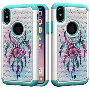 Mode étincelant diamant capteur de rêves imprimé tpu pc couverture hybride coque de téléphone pour iphone X XS max XR 6 7 8 plus s9