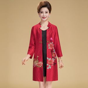 Moda primavera ropa tradicional china Retro estilo chino bordado chaqueta de seda mujer suelta larga prendas de vestir exteriores Tops traje Tang