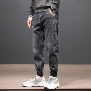 Mode Streetwear hommes jean noir gris élastique coupe ample Denim sarouel Style coréen Hip Hop jambe large petit bas pantalon