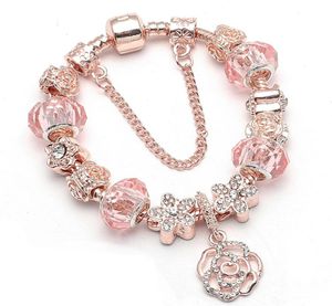 Bracelet à charme de style mode cinq pétales fleur pendentif rose Perles de charme européen Magnolia Cherry Slewing s'adapte aux bracelets de charme