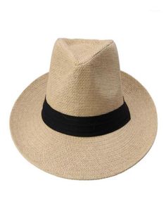 Moda de verano Casual Unisex playa Trilby ala grande Jazz sombrero para el sol Panamá sombrero de paja de papel mujeres hombres gorra con cinta negra 19731277