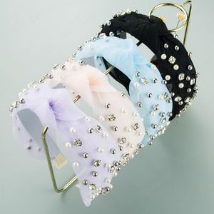 Mode été bandeau couleur fraîche dentelle perles bandeau large côté strass chapeaux centre noeud cheveux accessoires