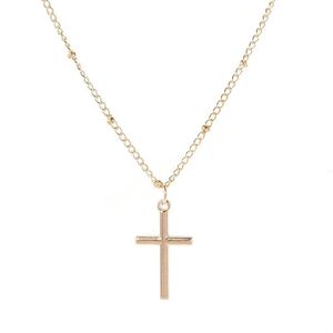 Collar cruzado con cadena de plata para mujer, joyería religiosa de oro pequeño, regalo para mujer, moda de verano, venta al por mayor