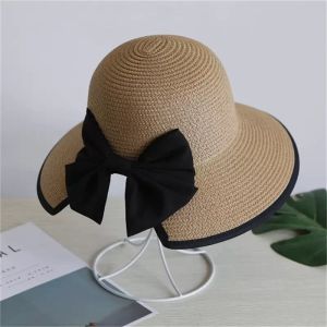 Chapeau de soleil à la mode pour filles, chapeau de plage à large bord, en paille fait à la main, Chapeu d'été