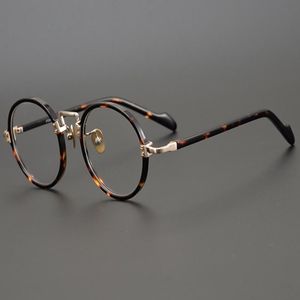 Fashion Sunglasses Frames Japanese Handmade Acetate Optical Eyewear Men Retro Pure Titanium Round Eyeglasses Prescription Myopia Computer Gl