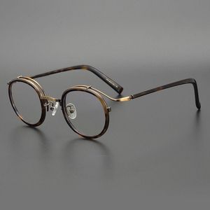 Monturas de gafas de sol de moda Diseñador hecho a mano japonés Hombres Gafas Marco Retro Redondo Alambre de oro Titanio Ultraligero Miopía Gafas Mujeres Eyegla