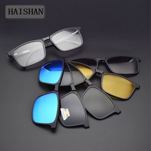 Monturas de gafas de sol de moda Montura de gafas Clips negros de arena masculina en gafas de sol polarizadas con imán Película de visión nocturna Anti-azul Película 3D Conducción Marco especial 230825