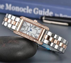 Mode mince longueur forme petit cadran simple montre entièrement en acier inoxydable série de réservoir romain horloge bracelet fermoir pliant amateurs de mouvement à quartz diamants bague montres