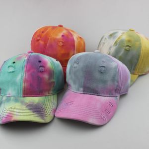 Moda tie-dye gradiente color desgastado agujero gorra de béisbol hombres y mujeres sombreros de sol lavados retro gorras suministros de fiesta XY432
