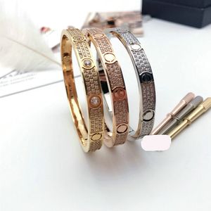 Fashion Titanium Steel 3 Row Full Diamond Bangle Bracelet Femmes Men Love Bracelets Distance Bijoux Gift 16-19 AVEC BAG VELVET