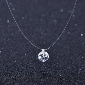Ligne de pêche Invisible transparente, pendentif rond en Zircon cubique, collier ras du cou 6mm 8mm pour femmes et filles, bijoux cadeau