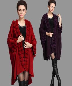 Fashion Trend Women Rabbit Fur Poncho SHAWL MABEUR LONG CASSE CASSE CASSE CACHER