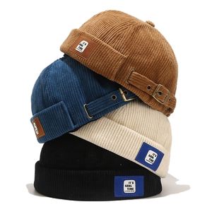 Moda Vintage Beanie Sombreros Hombres Mujeres Primavera Otoño Landlord Hat Streetwear Hip Hop Brimless Corduroy Docker Cap Venta al por mayor 220812