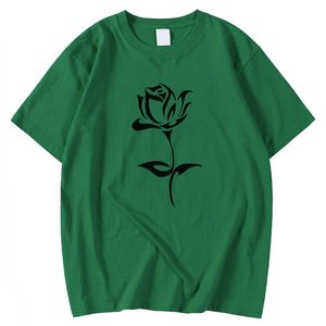 Mode Vintage Homme T-shirt Crewneck T-shirts surdimensionnés Belle fleur Rose Impression Vêtements Respirant Lâche T-shirts Mâle Y0809