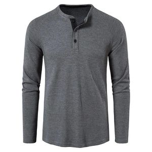 Fashion Waffle Cotton T-shirt Men Spring Slim Fit Long Sleeve Henley Tshirt Men Streetwear Casual Cold Color T-shirt240416