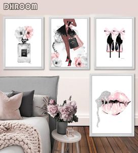 Arte de pared de moda, póster de labios de Perfume, impresión nórdica, tacones altos, pintura en lienzo, imágenes de mujer para sala de estar, decoración moderna 4893969