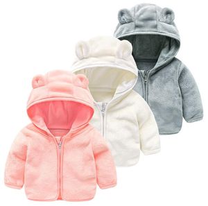 Moda cálido bebé cepillado sudaderas con capucha lindo oso de dibujos animados sudadera abrigos para niños niñas tela suave chaqueta de invierno infantil al por mayor