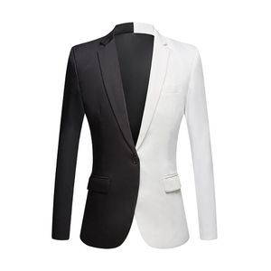 Mode Blanc Black Rouge Patchwort Casual Coat Hommes Blasers Scène Scène Costumes Costumes Blazer Slim Fit Party Suit Veste Jacket