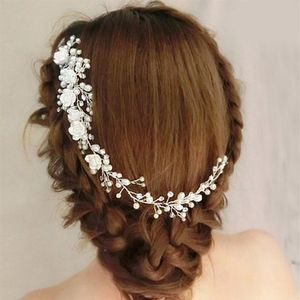 Mode Blanc Perles Coiffes De Mariée Épingles À Cheveux Floral Fleur Bijoux De Mariée Demi Mariée Cheveux Accessoires Vintage Couronne Weddi294y