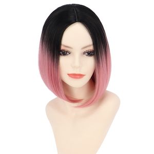 Fashion Wig Synthetic Hair Extensions Chemical Fiber Women's Headgear Gradient Tide Color Chemicals Fibers Dyeing Middle Divided BOBO Head WH0568