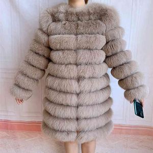 Abrigo cálido de invierno a la moda para mujer, chaqueta real de piel natural, manga larga, desmontable, largo 210902