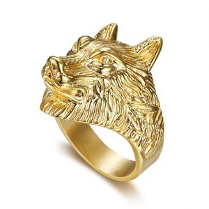 Anillo con cabeza de lobo a la moda, anillo de acero inoxidable 316L de color dorado, animal personalizado, joyería popular nórdica, regalo 3045
