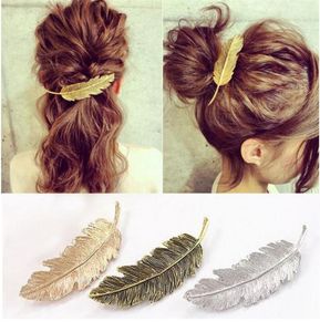 Fashion Femmes Gold Silver Leaf Feather Clip Clip Hairpin Barrette Bobby Pin Hair Styling Tools Ornement Hair Accessoires 3 Colors2892745
