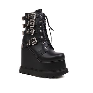 Mode femmes hottie bottes basses style rock punk constructions de plate-forme lourde Bottes à talons hauts taille 36-43