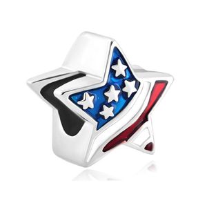 Fashion Women Jewelry Metal USA Flag American Flag Patriotic Stars and Stripes Lucky European Spacer Bead Grand trou pour perles 3748904