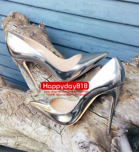 Envío gratis moda mujer bombas plata charol punta estrecha tacones altos sandalias zapatos botas tacones altos para mujeres