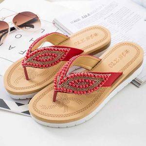 Moda Mujer Zapatillas de playa Perla Hojas Sandalias Femeninas Casual Antideslizante Plano Flip Flop Zapatos Casa XX1 210625