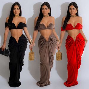 Fashion's Women Solid Color Sexy Bra Plisado Falda Set de dos piezas F4757 Dongdumaoyi
