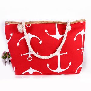 Bolsos de mano de moda para mujer, bolso de playa informal, diseño de estampado de lona con ancla, bolso de mano para mujer