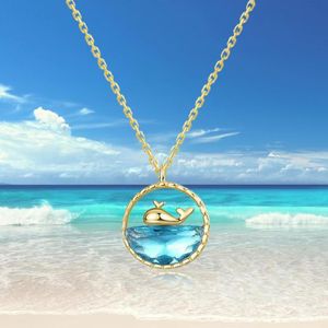 Fashion Women Silver Gold Whale Round Pendant Colliers Collier Clavail Fishtail Clavicule Chaîne Pendante Chaîne Crystal Cumbic Zirconia Bijoux de mariage